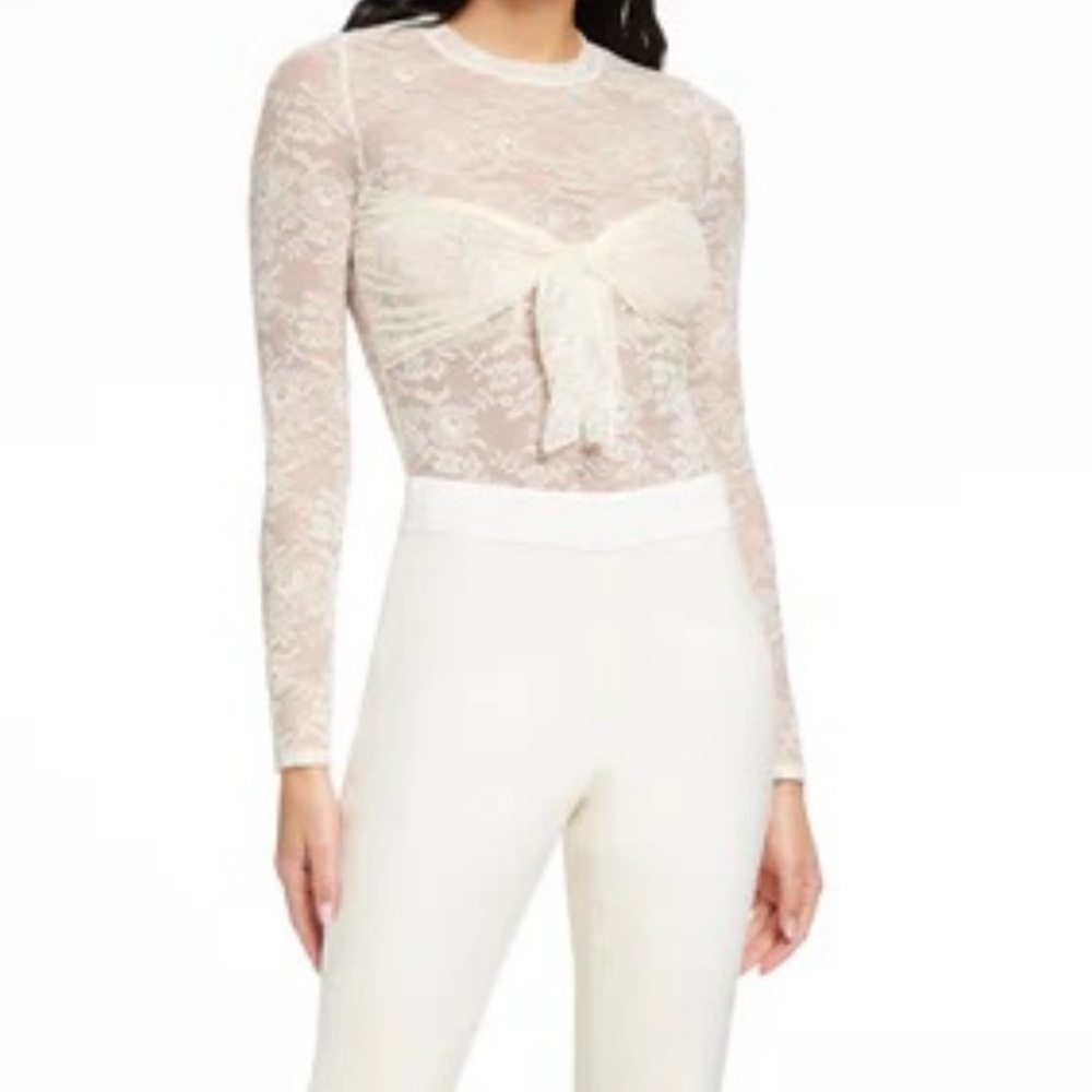 NWT Toccin Giselle Tie-Front Bodysuit Guipure Lace Design
